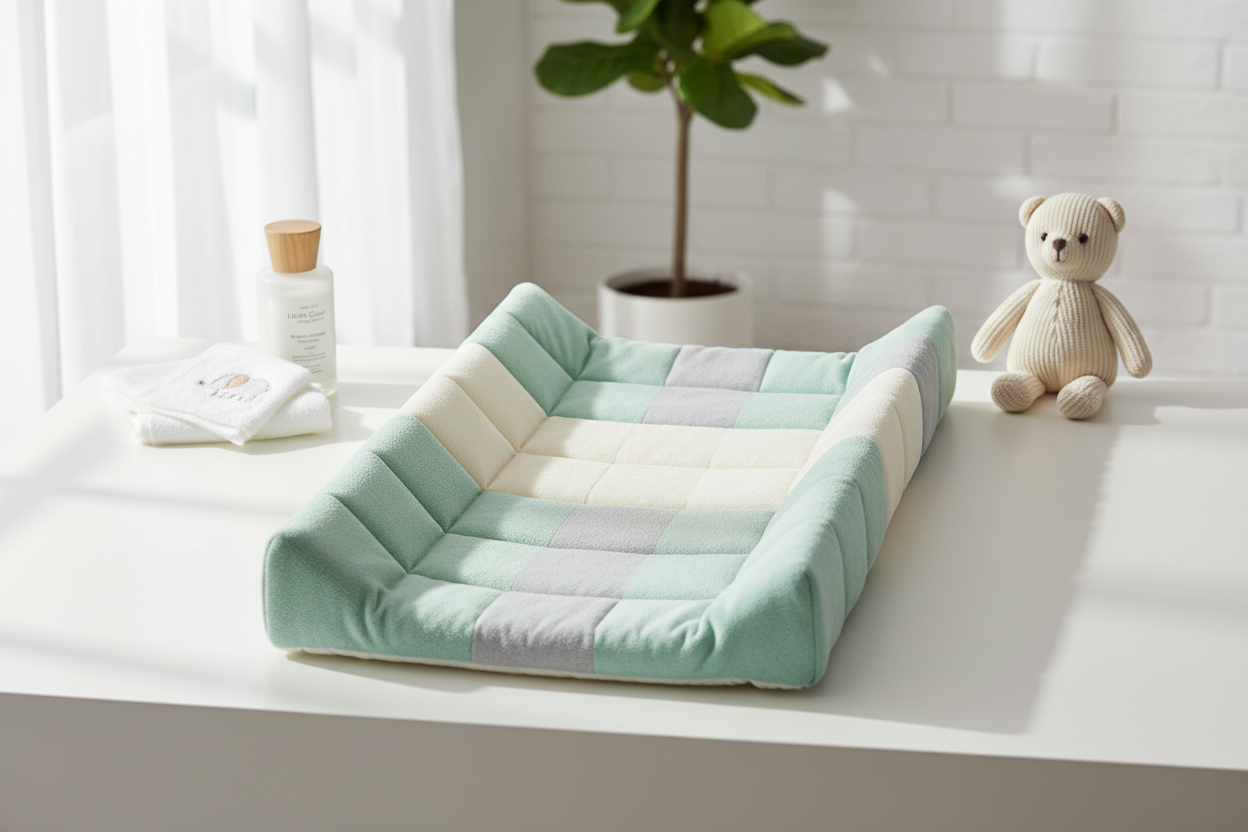 Génère moi une image digne d'un photo shooting d'un tapis à langer 